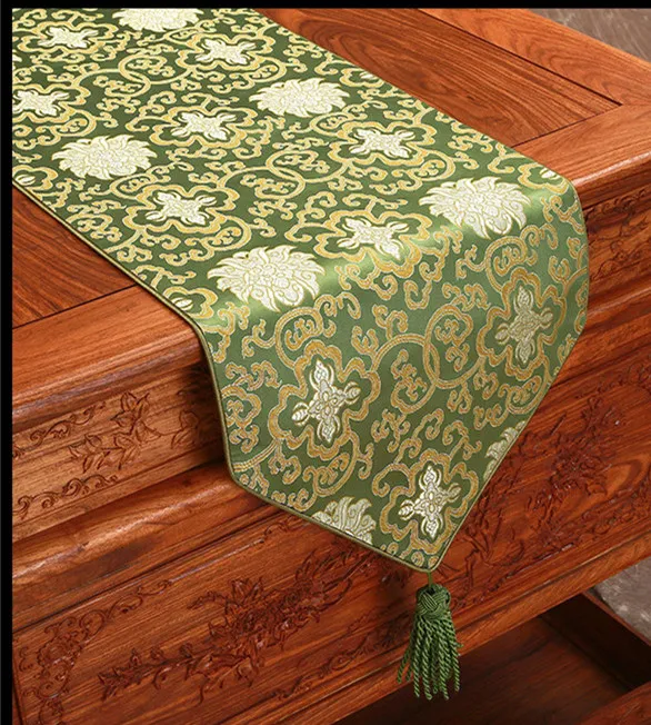 Gelukkige Fancy Chinese Zijde Stof Tafel Runner Kerstmis Rechthoek Damastlijst Doek Decoratieve Eettafel Mat 200x33cm