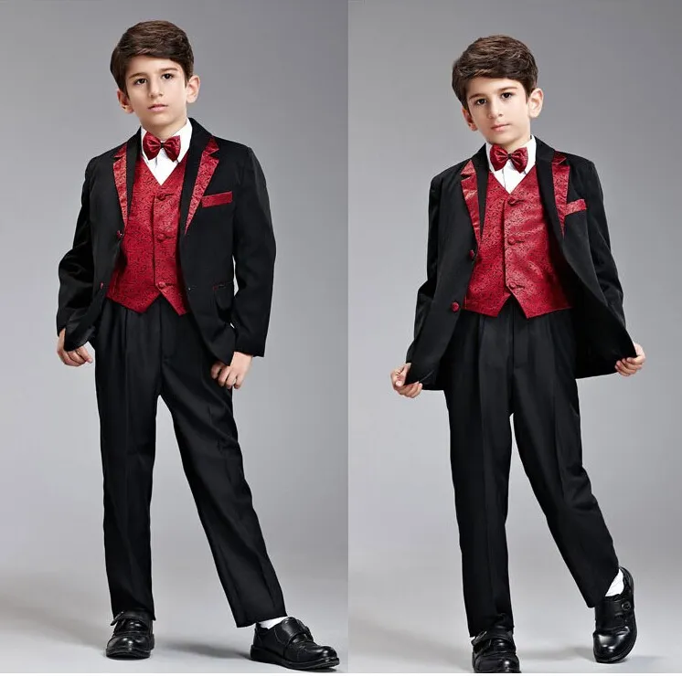 Sur mesure noir Boy039s Occasion formelle enfants costume de mariage garçons tenue garçon costume smoking Blazers 5 pièces ensemble F 10095032189