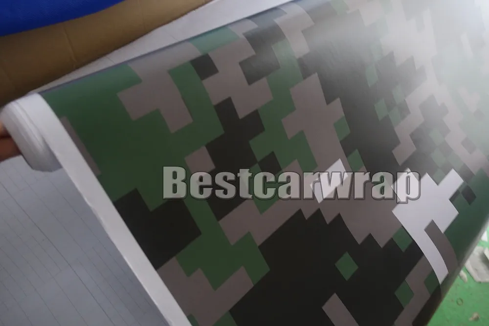 Военный зеленый цифровой тигр камуфляж виниловый автомобиль фольга с воздушным пузырем Бесплатный пиксель камуфляж графический автомобиль наклейка фильма 1.52x30m / Roll 5x98ft