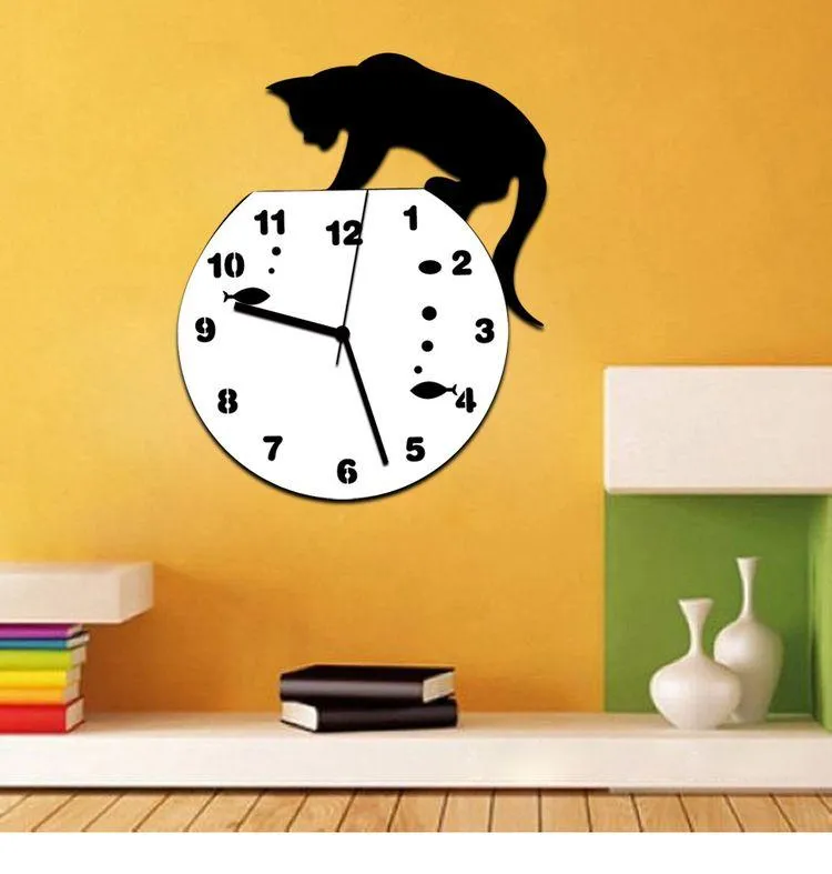 dessin animé de mode chaud cool Tom et Jerry 3D miroir mural autocollant horloge montre miroir horloge maison chat décoration murale stickers muraux Design moderne