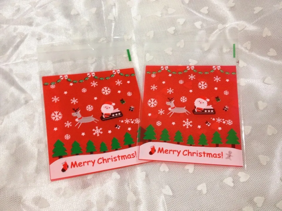 Nouveau Mignon Joyeux Noël conceptions Auto-Adhésif Joint Snack sacs/Jolis Biscuits Pain Cookie Cadeau Sac 10x11 + 4 cm enveloppe