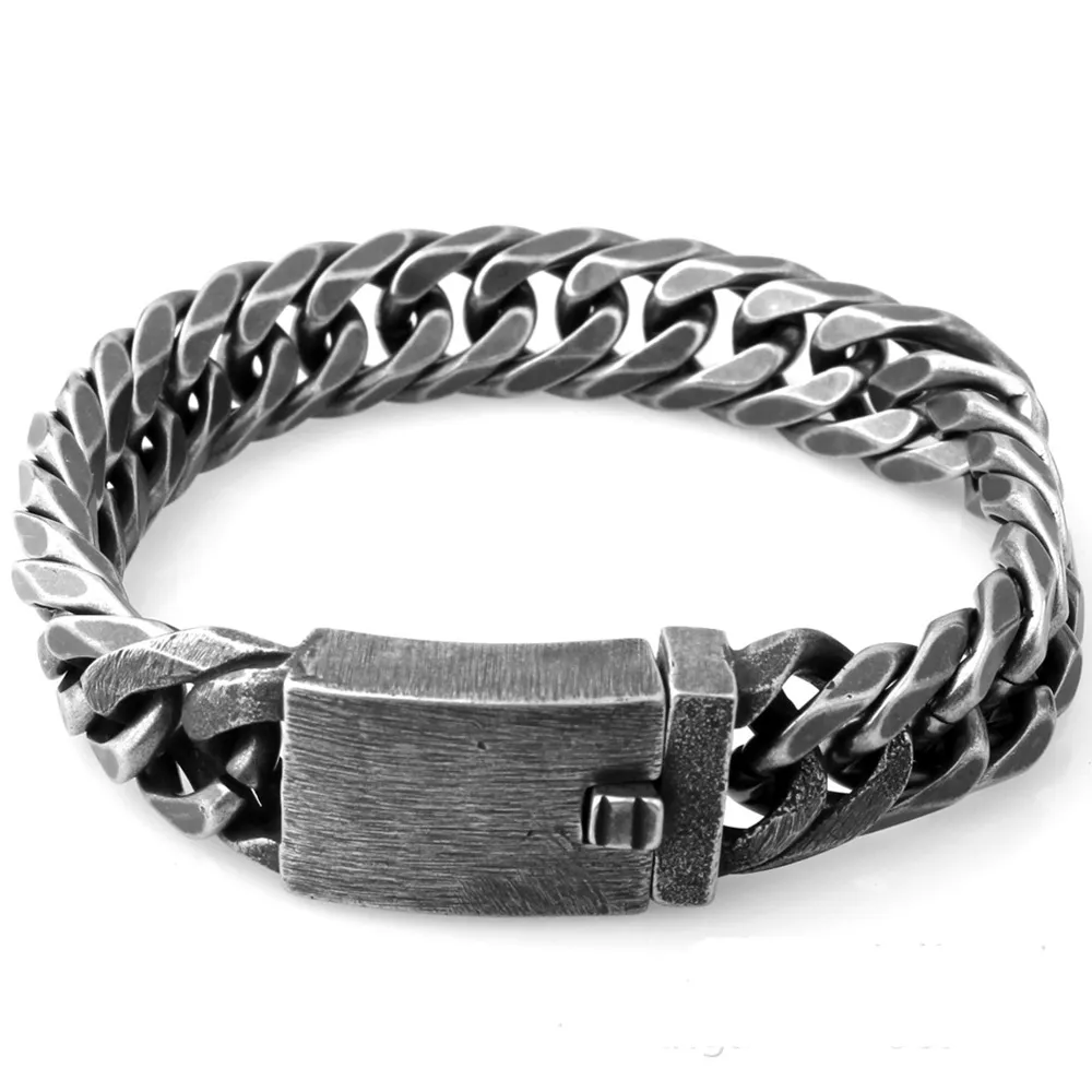 Haute Qualité Titane Vintage Hommes Curb Cubain Lien Bracelets Punk Hip Hop Bracelet Cool Chaînes Homme Bracelet