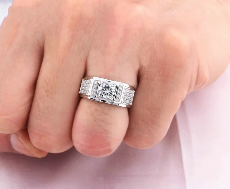크기 8-13 도매 브랜드 새로운 패션 남자 쥬얼리 10kt 화이트 골드 채워진 토파즈 시뮬레이션 된 다이아몬드 보석 웨딩 밴드 반지 커플 선물