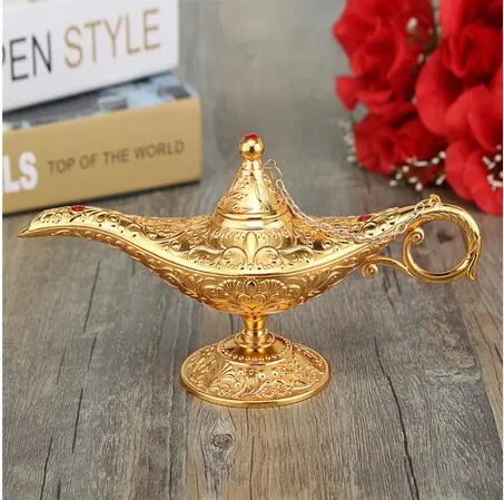Newest Metal Carved Aladdin Lamp Light Wishing Tea Oil Pot Decoration Collectable Saving Collection Arts Craft Gift