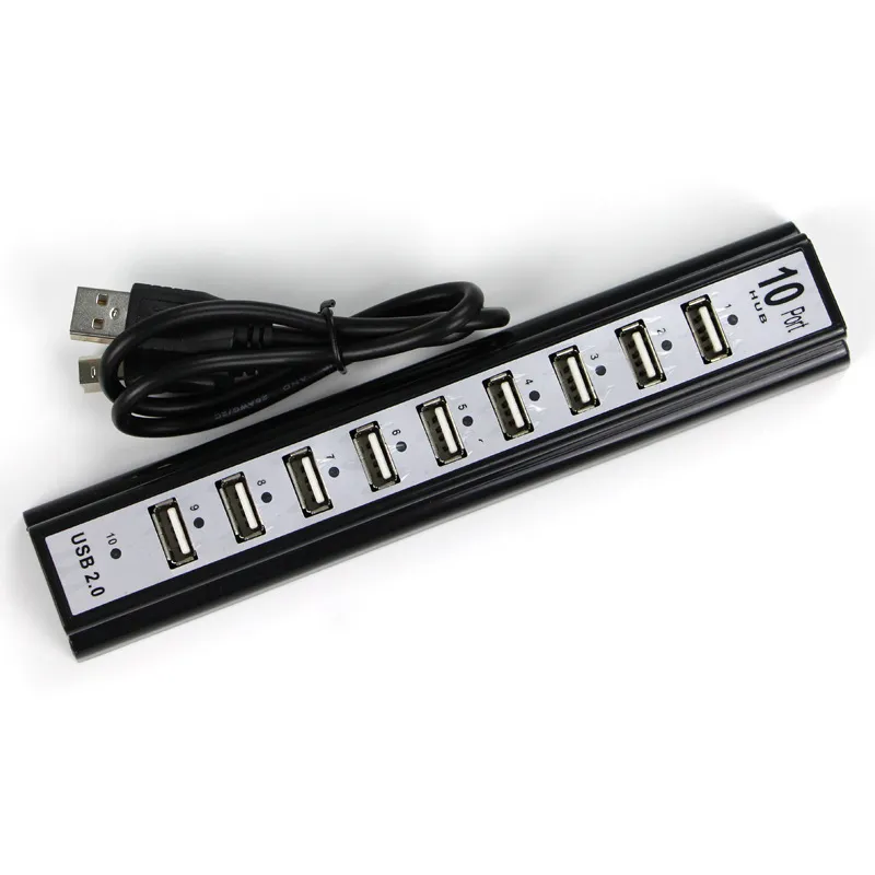 Gratis frakt 10 Port Hi-Speed ​​USB 2.0 HUB + Strömadapter för PC Bärbar dator Möss, Tangentbord, Externa enheter Använd USB Hub 2.0