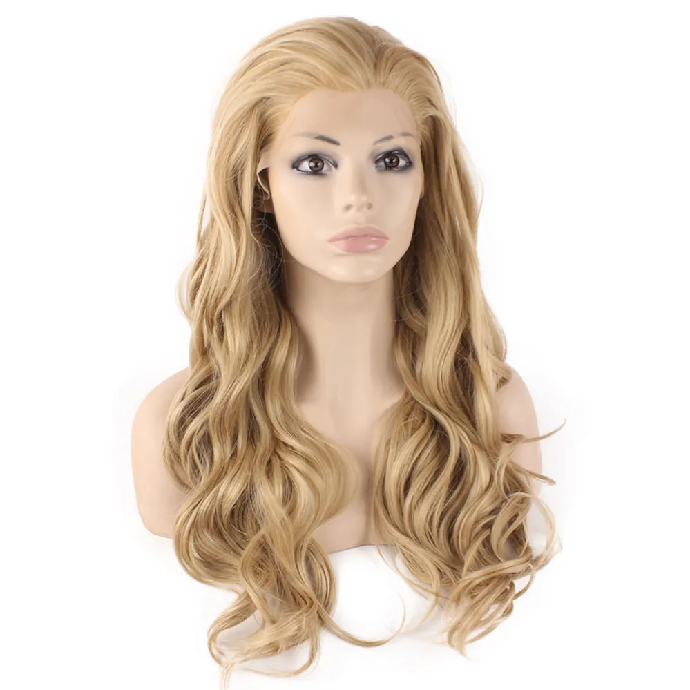 Długa falista popielata blond koronkowa peruka z syntetycznych włosów odpornych na ciepło