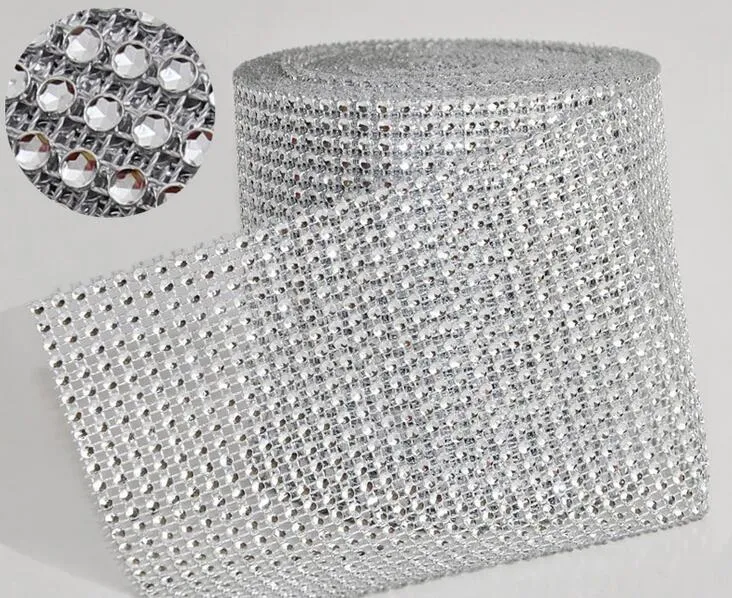 10YARD / ROLL 4.75 "24 ROOS MANMAD Diamond Mesh Yards Wrap Rhinestone Ribbon Crystal Trim Wrap Sparkle Bling Ribbon Bröllopsdekoration WT029