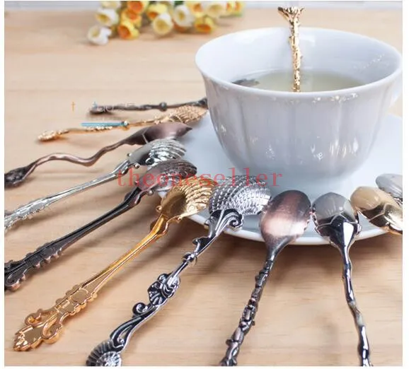 2016 Spring Fashion Royal Wind Spoon Vintage Bronze Gold Silver Coffee Spoon Ice Cream Spoon Iris Spoon Teaspoon
