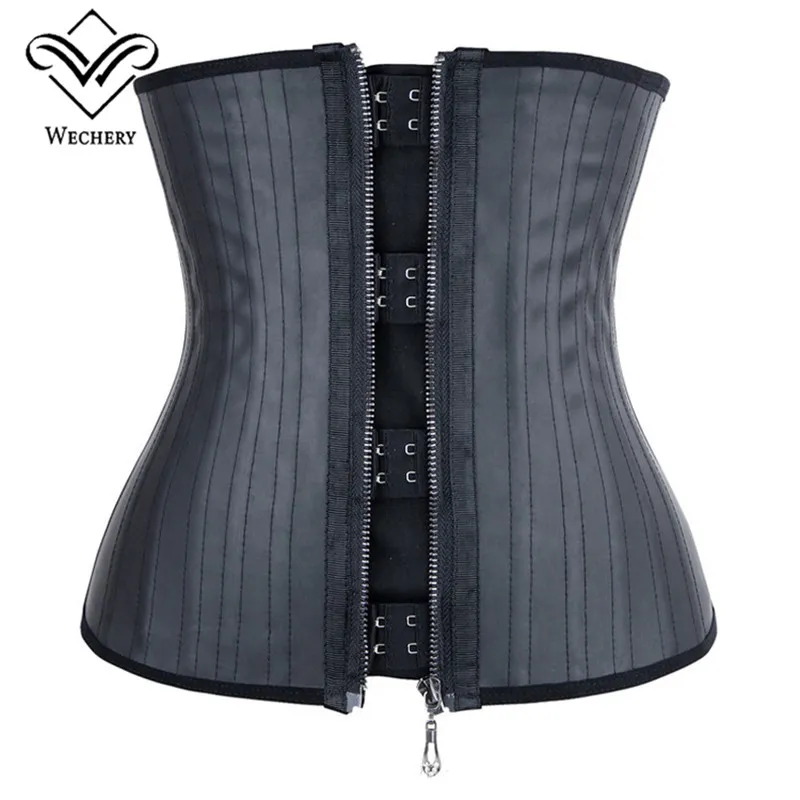 Modeling Strap Latex WaistTrainer Zipper Belly Slimming Sheath Corset Latex Waist Cincher 25 Steel Boned Fajas XS-6XL