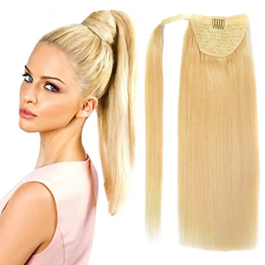 # 613 Blond färg hästsvans förlängning wraps runt 100% äkta mänskligt hår, dragsko ponytails för naturligt hår