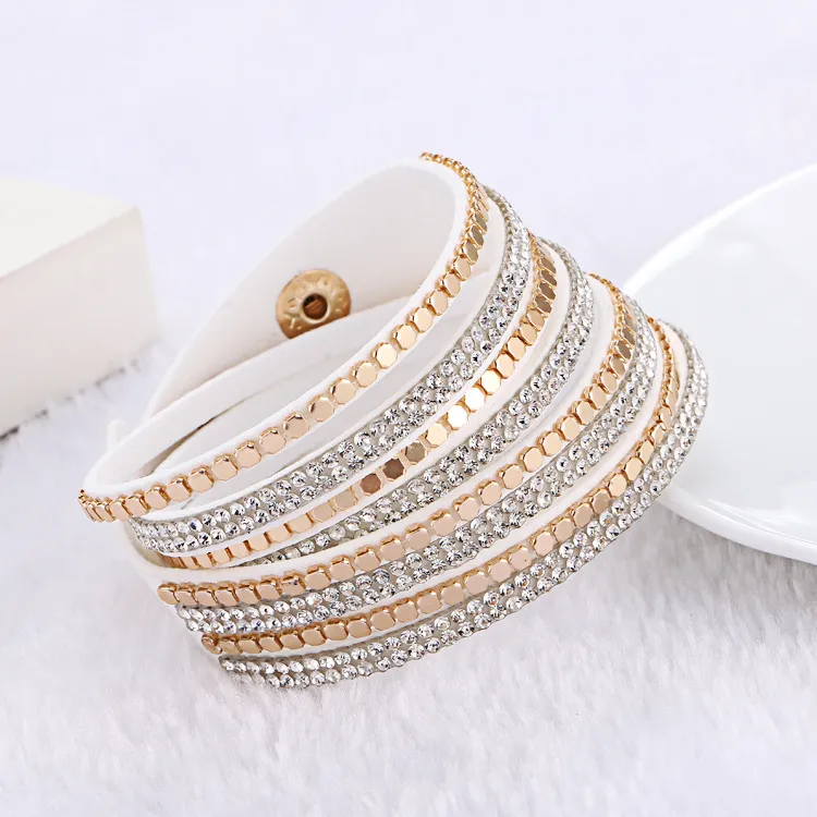 2018 nuovi gioielli di moda braccialetti avvolgenti in cristallo braccialetti donna collana di braccialetti con ciondolo in cristallo in pelle con strass