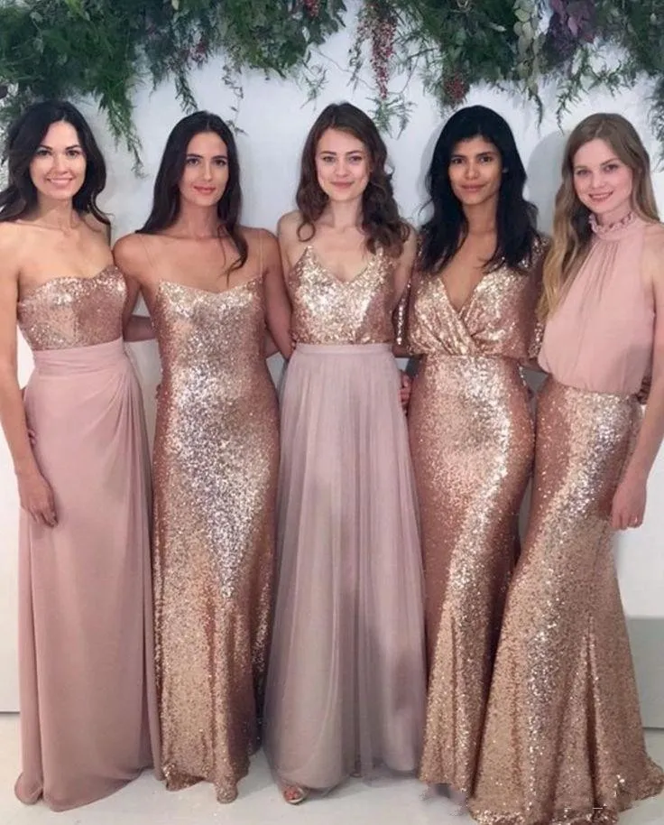 Arabic Sequin Bridesmaid Dresses Mix Styles For Weddings Rose Dusky Pink Chiffon