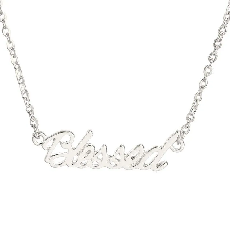 Or Argent Plaqué Minuscule Estampillé Chanceux Lettres Collier Simple Mot Béni Bonne Chance Colliers pour Amis livraison gratuite