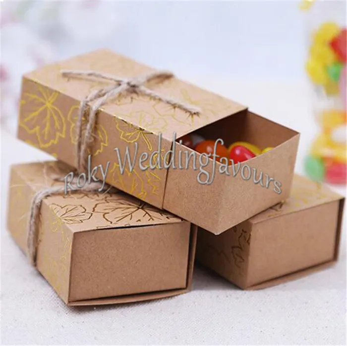 Fall Autumn Kraft Gold Maple Leaf Candy Boxes Wedding Party Favors Bridal Shower Engagement Party Table Setting Ideas