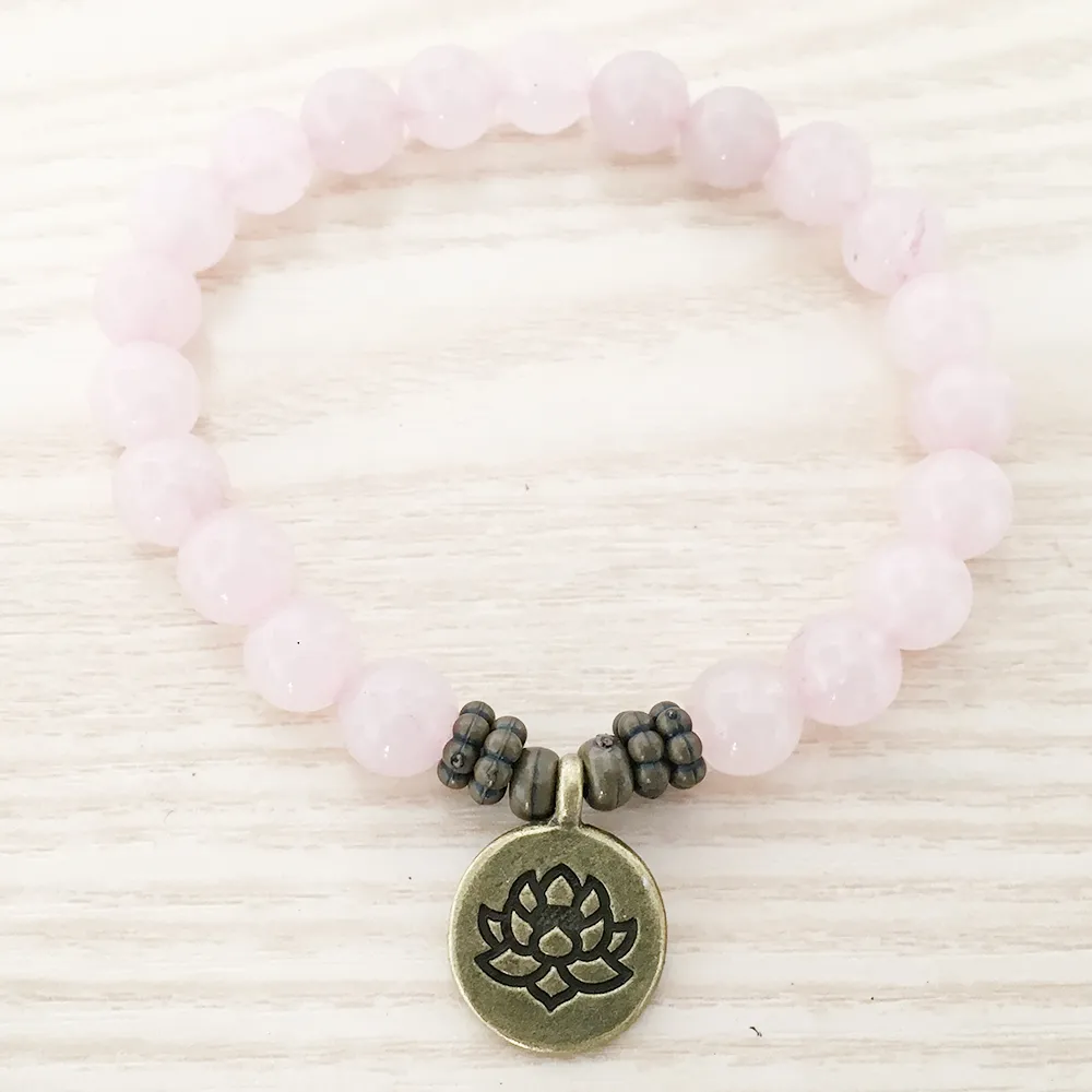 SN1107 Orijinal Gül Kuvars Bilezik Antika Pirinç Om Buddha Lotus Charm Bilezik Hediyesi HER256H