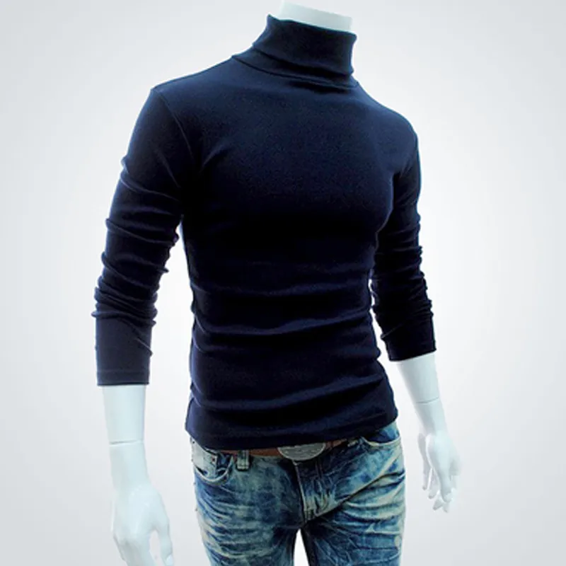 Men Bottoming Tops Fall Slim Sweaters Warm Autumn Turtleneck Sweaters Black Pullovers Clothing For Man Cotton Knitted Sweater Male Sweaters