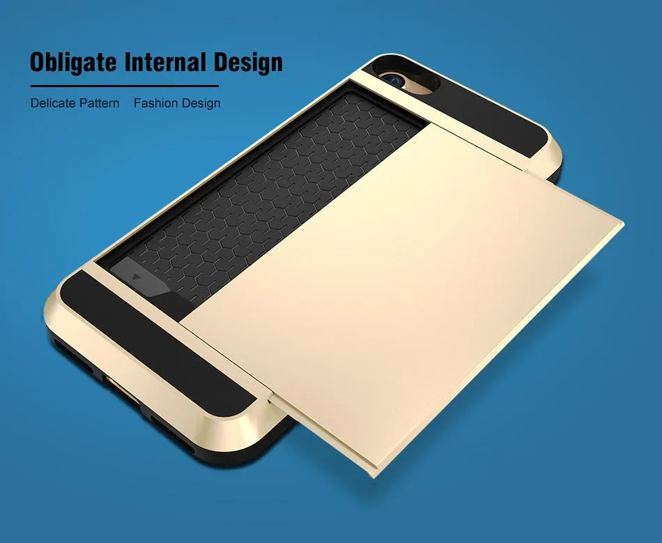 Ny kortficka för iPhone X 8 7 6 6s Plus för Samsung S8 S7 S6 Slide Rymlig Plånbok Väska Armour Case