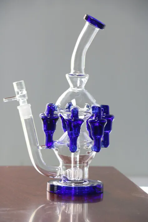 28 cm de hauteur bleu bleu verre bongs tuyaux d'eau avec une taille de joint 14,4 mm percolateur percolateur recycler les plates-formes GLSS bongs narhannées