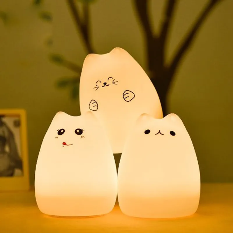 Kleurrijke Touch Sensor Cat Light LED Kinderen Dier Nachtlampje Silicone Soft Cartoon Babykamer Lamp Ademhaling LED Nachtlampje USB