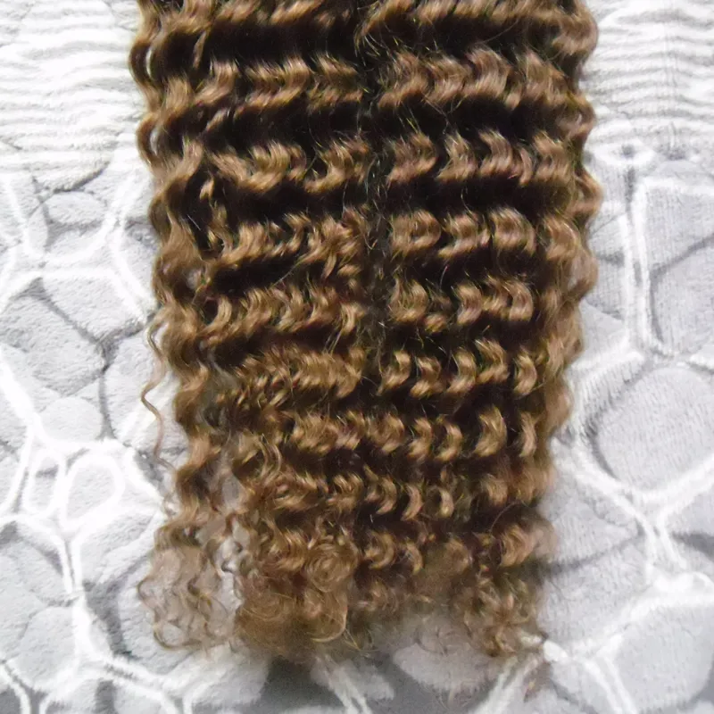 Brasiliansk Kinky Curly Hair U Tips Hårförlängningar 100g 100s # 6 Medium Brown Pre Bonded Hair Extensions