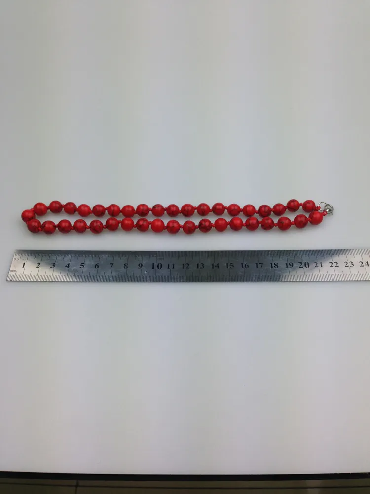 ST0006 19 inch long knotted 10mm Turquoise natural red stone necklace fashion women knotted necklace handmade jewelry