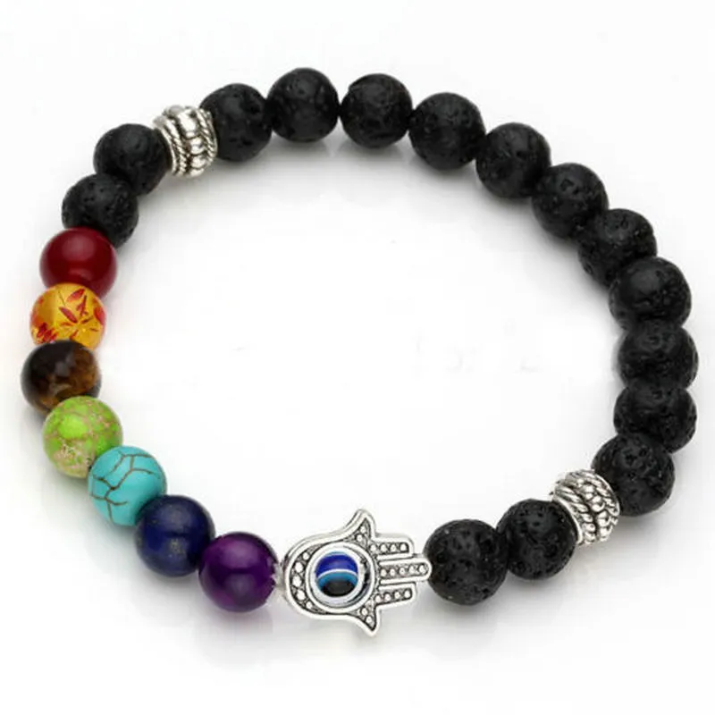 8mm Lava Energy Chakra Bracelets Unisex Colorful Beads Bracelets Hand ...