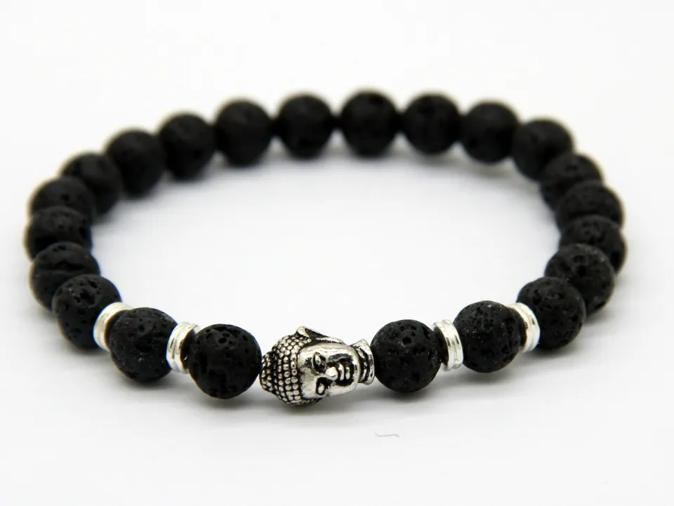 2015 Hot Sale Jewelry Black Lava Energy Stone Beads Gold And Silver Buddha Bracelets Wholesale New Products for Men's and Women's GIft