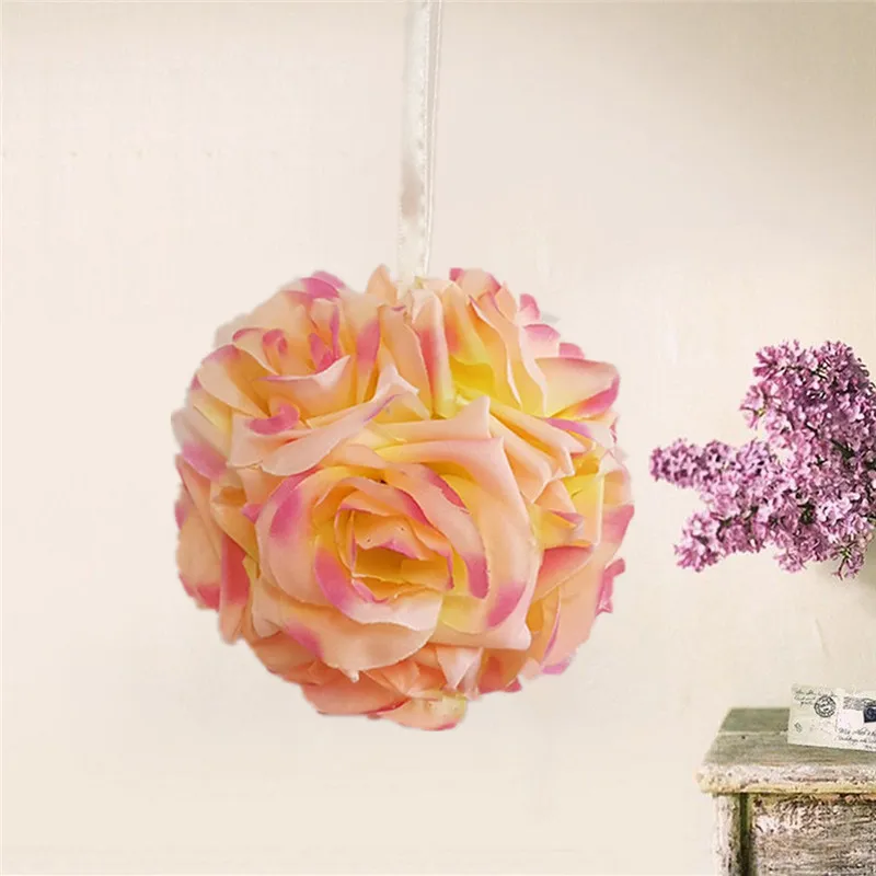 2 pcs/lot 10 CM nouveau cryptage artificiel Rose fleur de soie embrasser boules boule suspendue ornements de noël décorations de fête de mariage