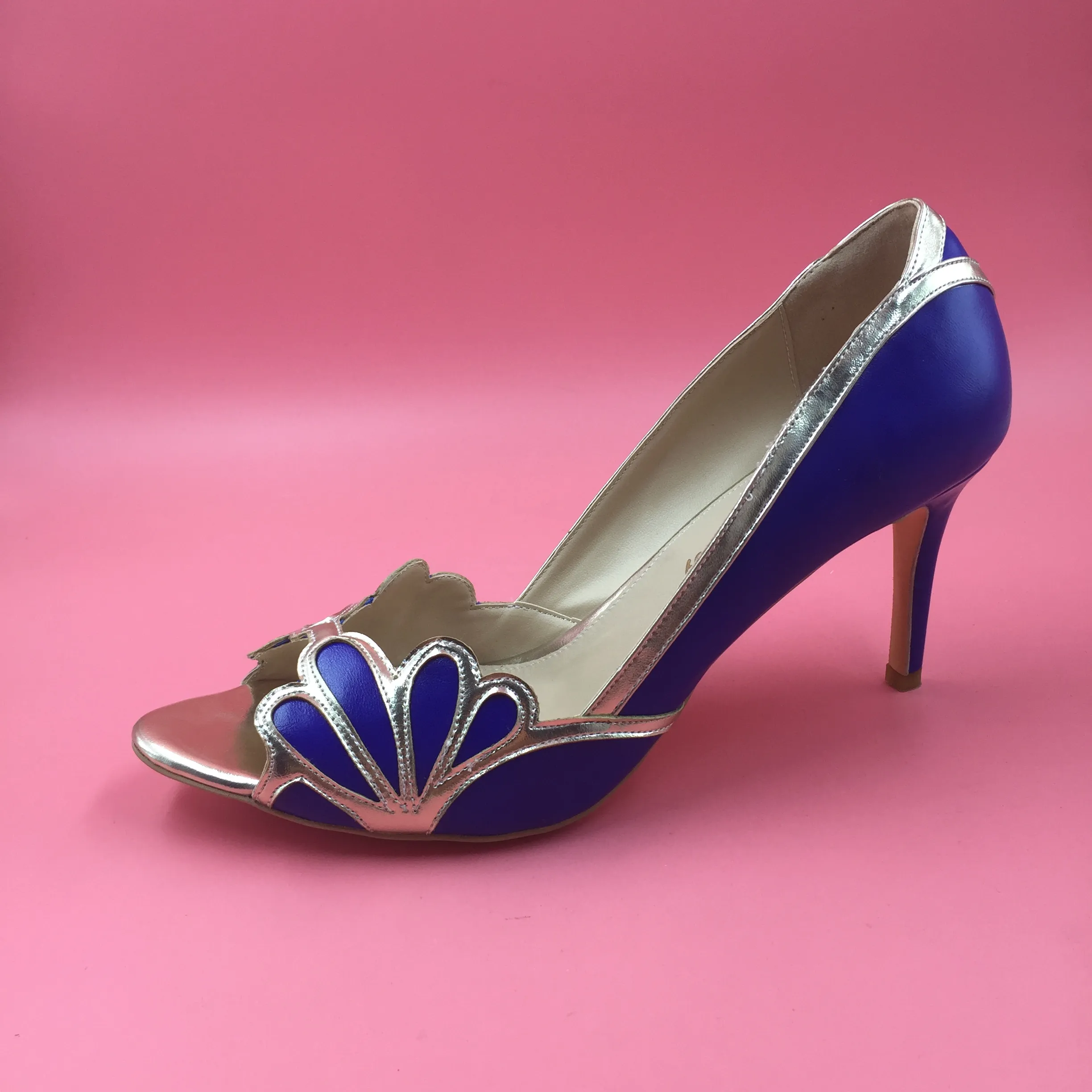 Real Blue Wedding Shoes 2016 Vintage Bridal Isabella Scalloped Heel Kattunge PU Peep Toe Custom Made Sandals Pumps Sexiga Eleganta Prom Skor