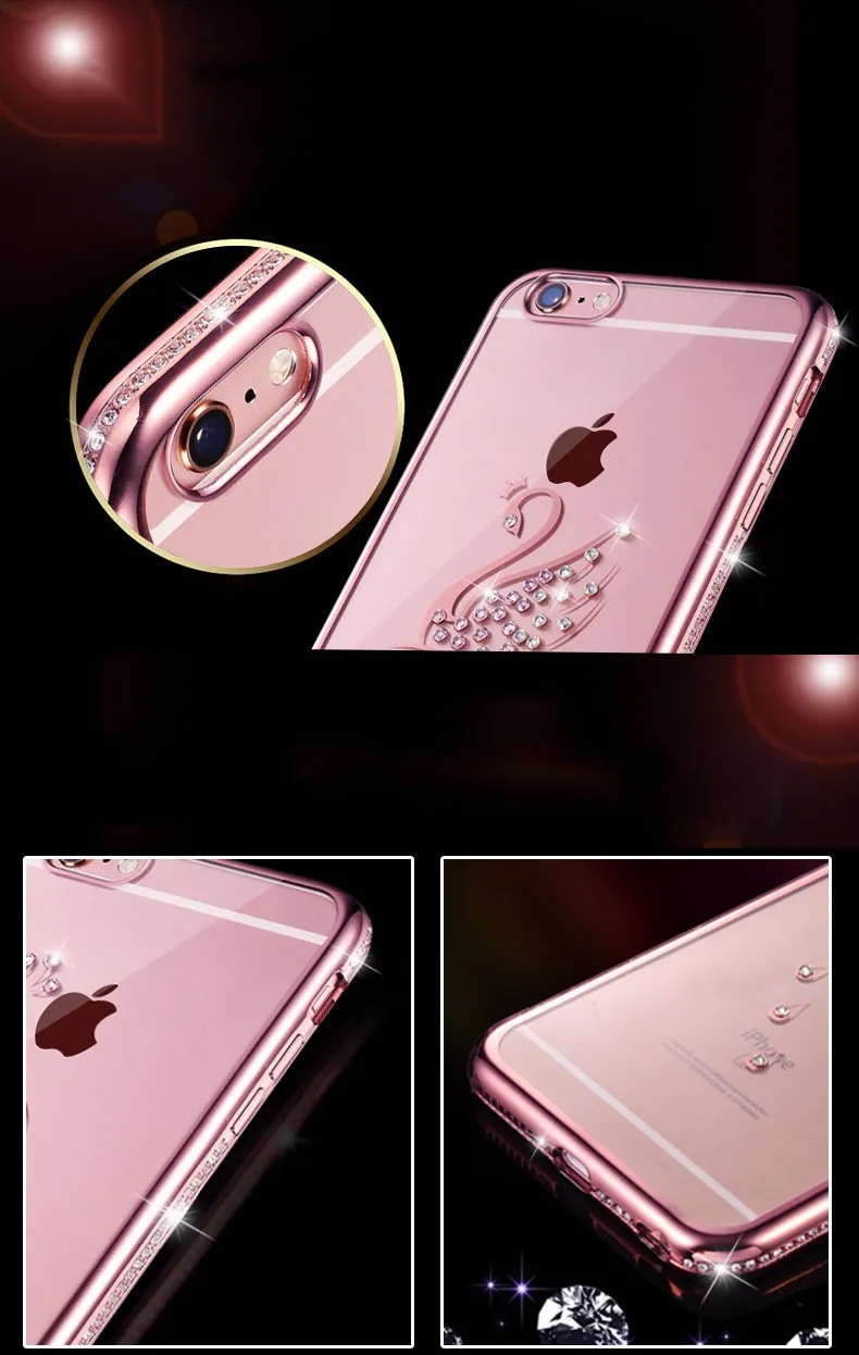 Lüks Bling Yumuşak TPU Kılıf Apple iPhone 5 S SE Altın Silikon arka Kapak Celular için iPhone 5 Kuğu Tavuskuşu Desen Kılıf için 5SE