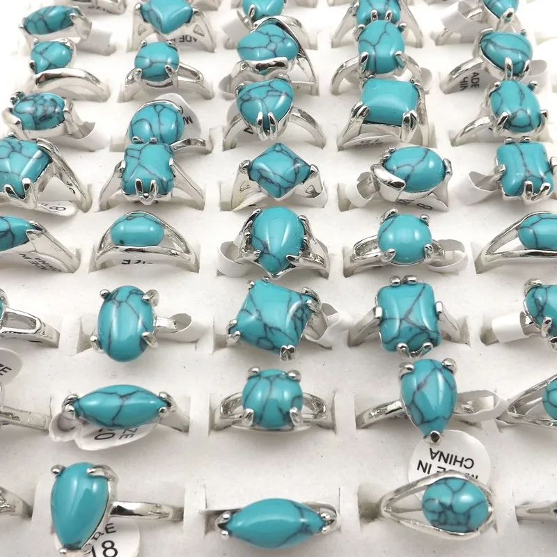 Gemengde grootte natuurlijke turquoise ringen voor vrouwenfabrieksprijs 50 stcs groothandel