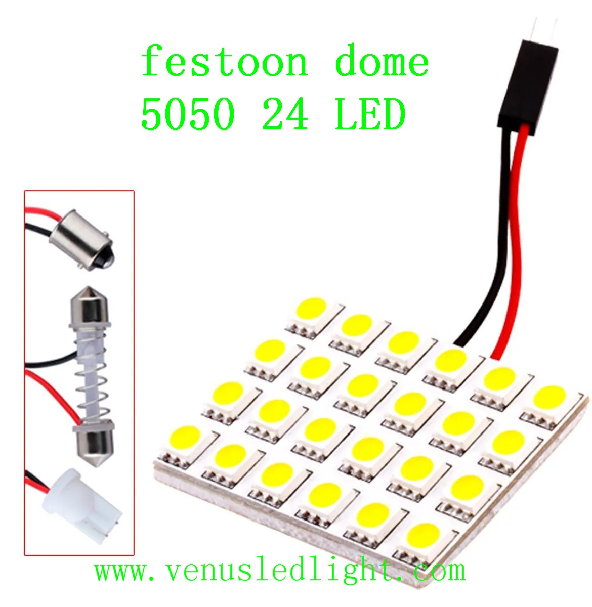 Aydınlatma Ampuller Dome Festoon Araba LED İç Panel Işık 24SMD 5050 Oto Okuma Işıkları ile T10 / BA9S / Festoon
