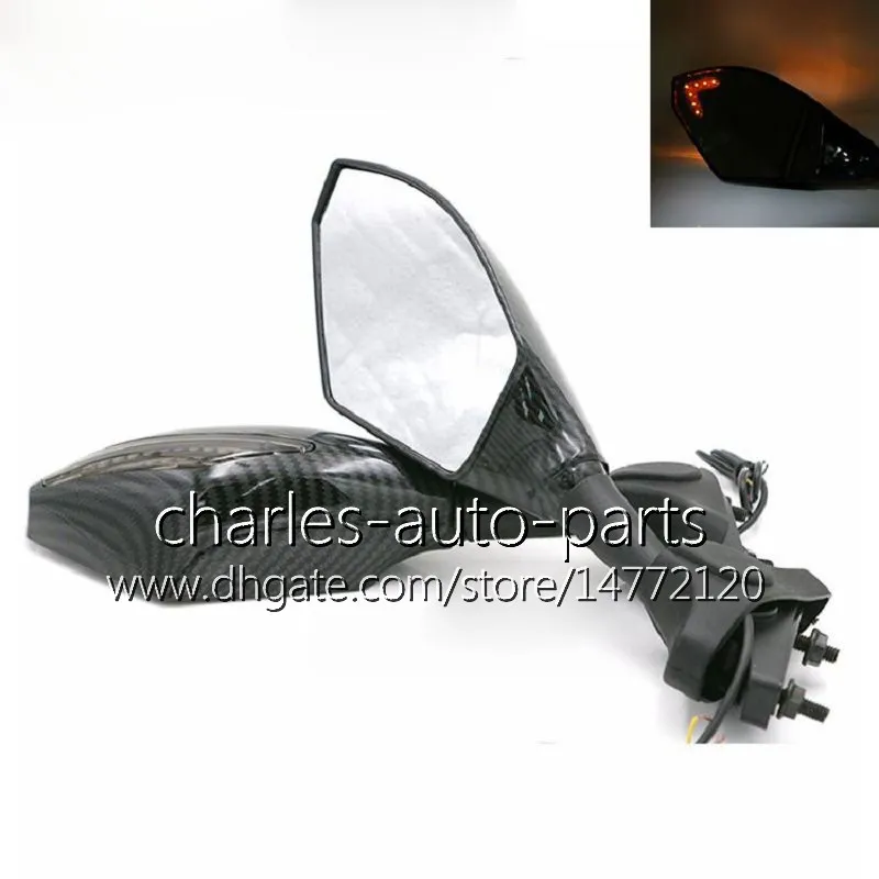 Universal Motorcycle LED Turn Signal Mirrors turn light Mirror Black Carbon LED turnning light For KAWASAKI ZX 250R ZX12R ZX14R 300R EX300