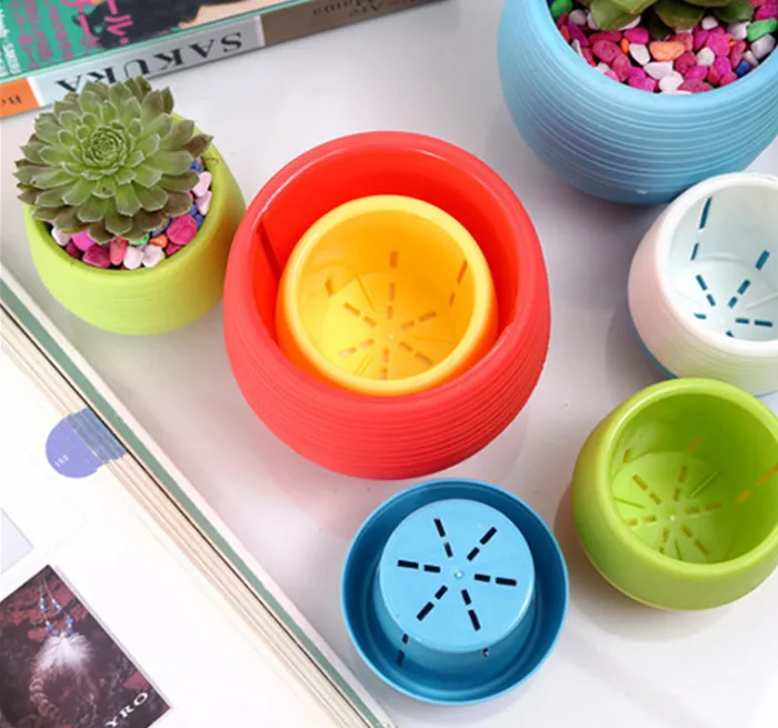 MOQ Colorful Mini Vasi di fiori staccabile Watering Vaso di fiori Succulente Garden Unbreakable plastica Nursery Pentole