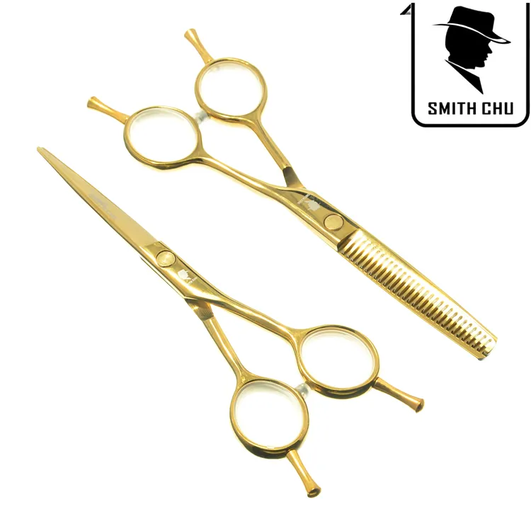 5.5Inch Smith Chu Gratis frakt Fashion Hair Scissors skärande sax med två-tailed gult hår sax för frisörer JP440C, LZS0026