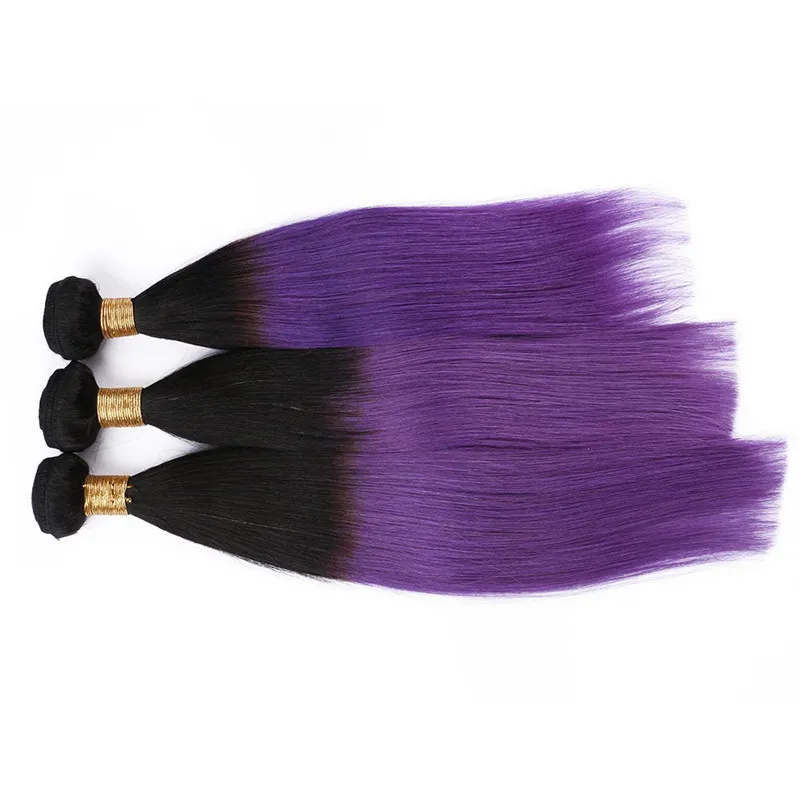 Preto e roxo Ombre Virgem Brasileira Humano Humano Sedosa Reta Tece Extensões 1B / Roxo 2tone Ombre Pacotes de Cabelo Humano Ombre