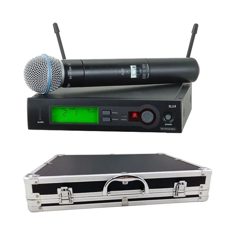 Com uma caixa de alumínio para o palco !!! UHF Pro Wireless Dual Microfone Sistema SLX24 / BETA58 58A MIC sem fio para KTV Karaoke DJ