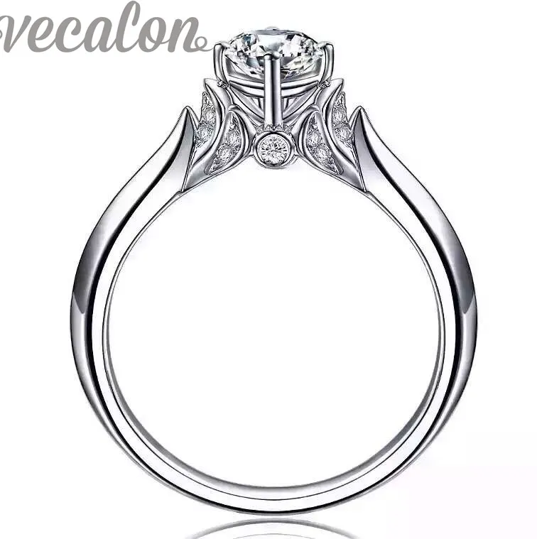 Vecalon 2016 Fashion Nieuwe Trouwring voor Vrouwen 1CT Gesimuleerde Diamond CZ 925 Sterling Zilveren Vrouwelijke Engagement Band Finger Ring