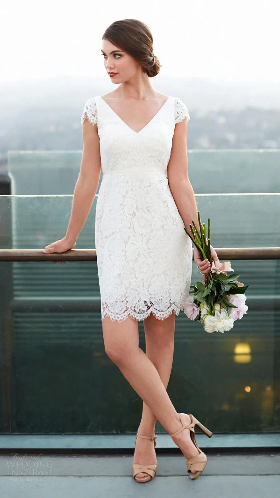 Chic Full Lace Beach Wedding Dress 2016 New Arrival Customizable Affordable Capped Short Sleeve Short Bridal Dresses EN5108 From Dress 1st 115.58 DHgate.Com