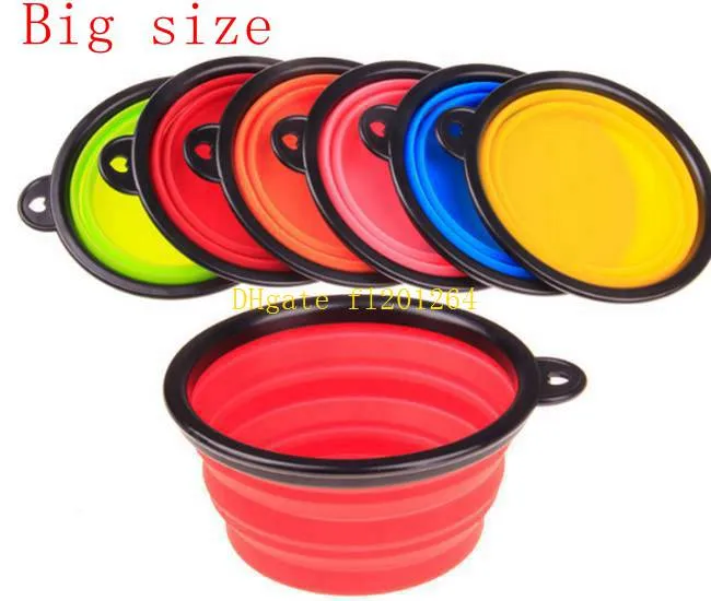 Big size 193x67mm Silicone Pet Dog Cat Feeding Bowl Collapsible Water Dish Portable Feeder Puppy Travel Bowls