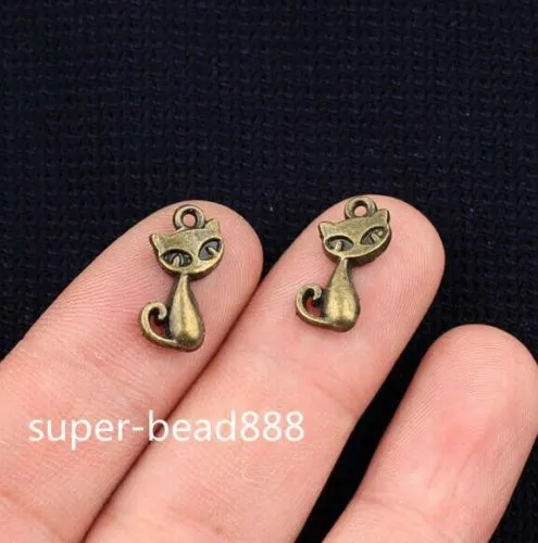 Free Ship Antique Silver Bronze Cat Charms pendants 19x15mm 17x8mm