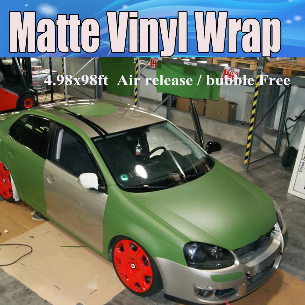 military green matte vinyl wrap with Air bubble Free matt army green car wrap stickers covering film foil size 1.52x30m/Roll 4.98x98ft