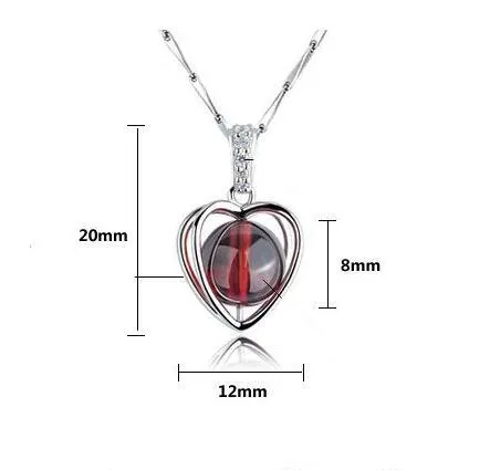 Love Heart Garnet Pendant 925 Sterling Silver Necklace High Quality Pendant Plated White Gold Color NO CHAIN Christmas Gift