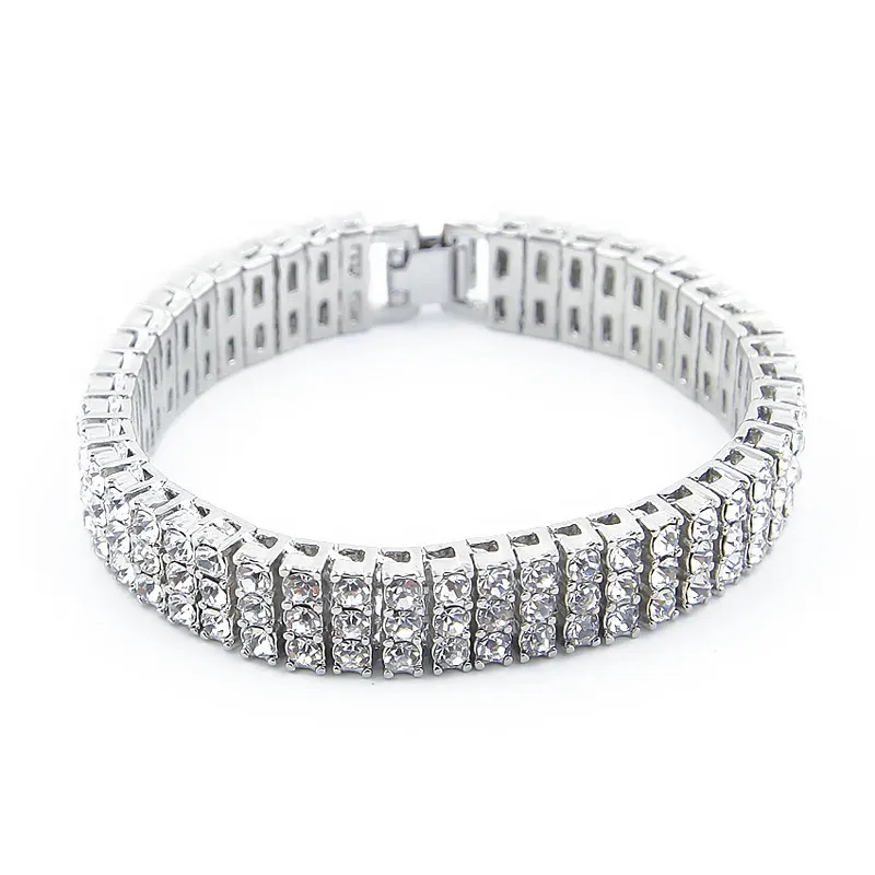 Drei Reihen glänzende Kristallrhinestones MIAMI CUBAN LINK Kette Armbänder Hip Hop Bling HIP-HOP Männer Frauen Armbänder Ketten Armreif3006