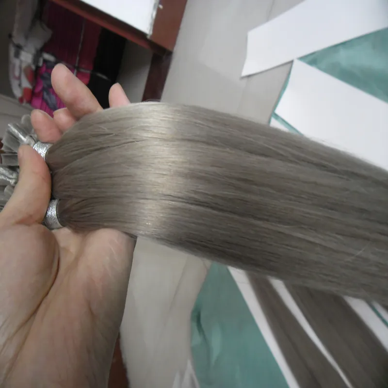 Extensions de cheveux gris argenté u pointe Extensions de cheveux 100g 100s pré collé kératine bâton pointe des cheveux humains