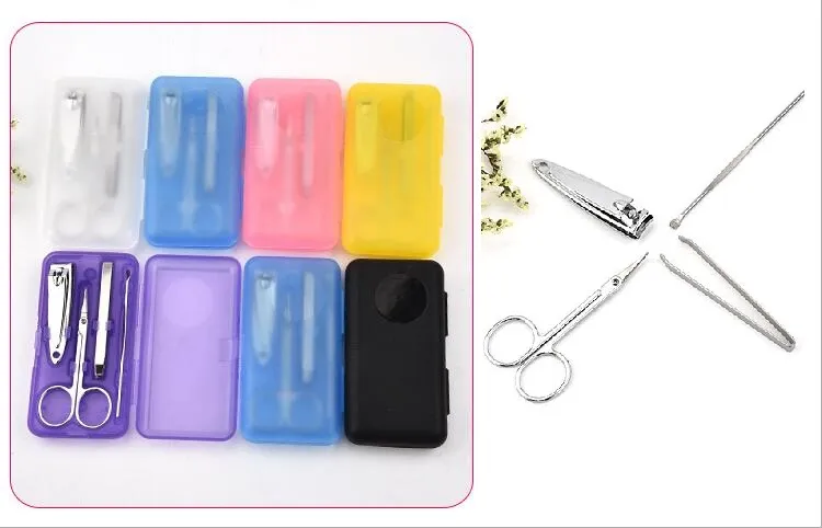 Draagbare 4 stks Manicure Steel Nail Care Tools Pedicure Scissor Tweezer Ear Pick Utility Nail Clipper Kit Nail Art Equipment