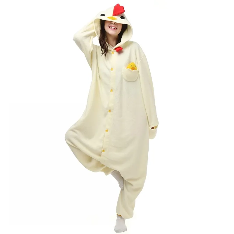 Neue weiße Hahn Cosplay Kostüme Anime Tier Onesie für Erwachsene Frauen Männer Unisex Pyjamas Halloween Kleid Party Anzug Fleece Strampler Overall