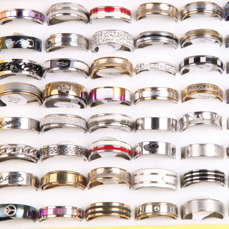 Mode 50 pièces mélangés anneaux en acier inoxydable bijoux de mode anneaux de fête bague de mariage style aléatoire Jewelry9097290