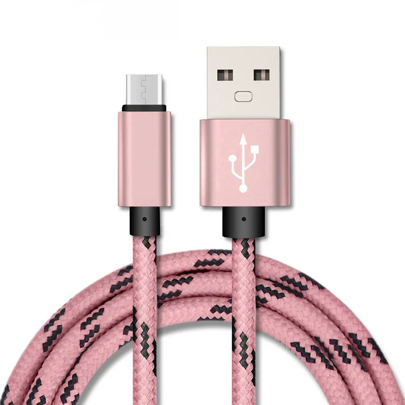 Tygflätad kabel Mikro typ C USB -datasynkroniseringsladdningskablar för Samsung S4 S6 S7 Edge S8 Plus HTC LG Telefonkabeltråd