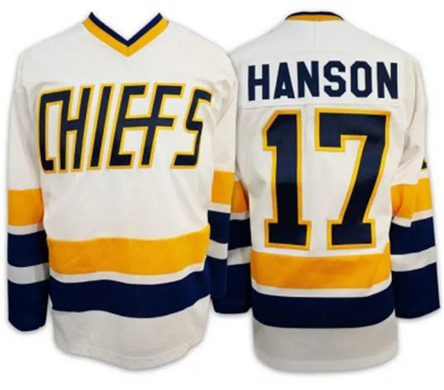 Hanson Brothers Charlestown Slap Shot Movie Hockey Jerseys Ice 16 Jack 17 Steve 18 Jeff Hanson Jersey Team Road Blue White